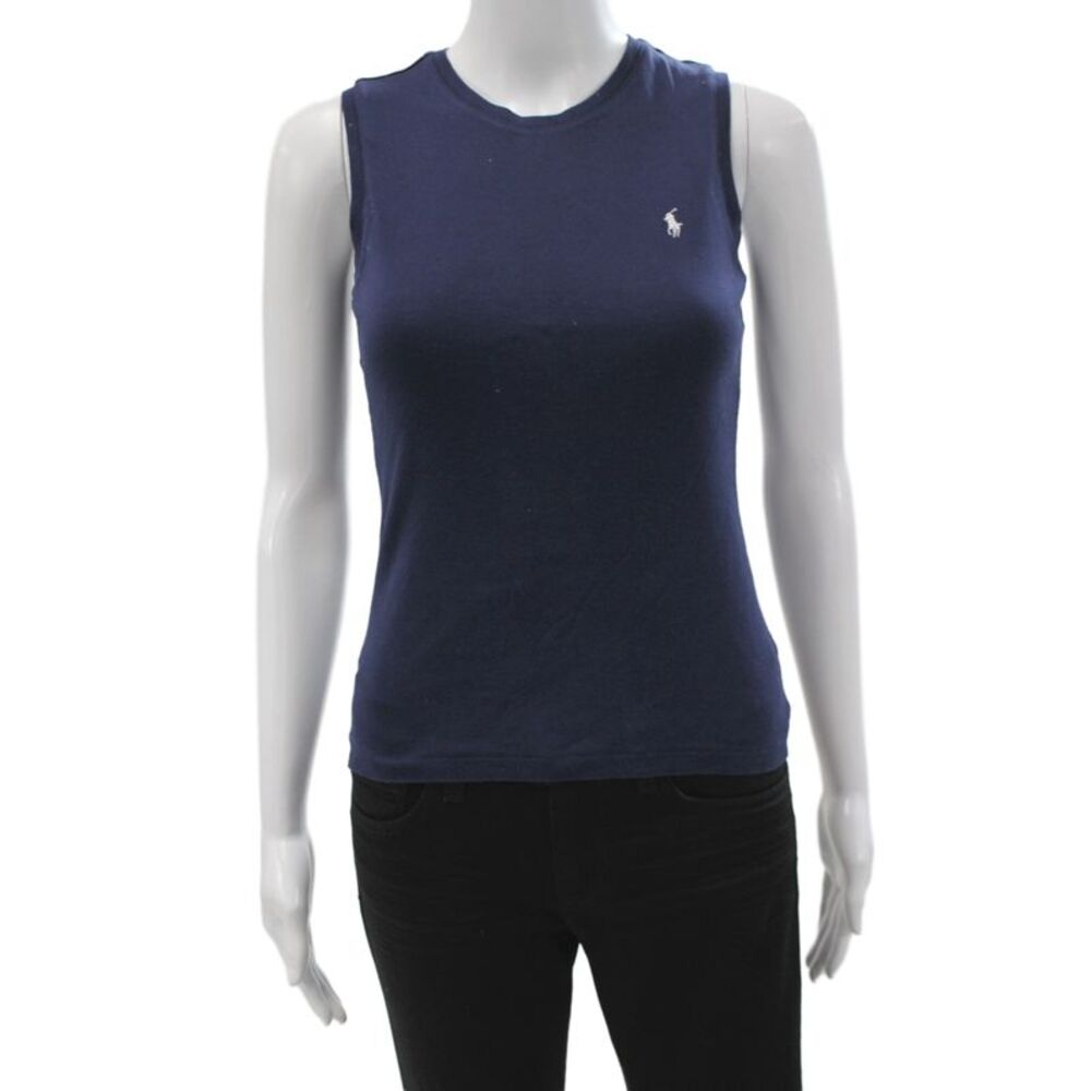 Ralph Lauren Golf Womens Basic Sleeveless Cotton Tank Crew Neck Blue Size XS